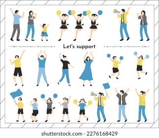 Illustration set of people cheering