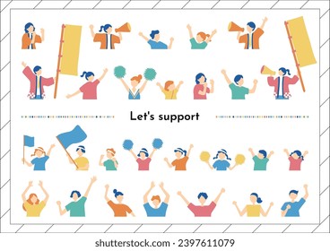 Illustration set of people cheering