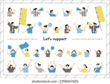 Illustration set of people cheering