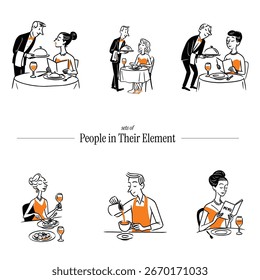 Illustration Set of People in Culinary and Dining Moments	
