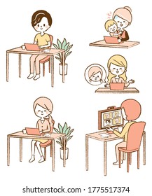 Illustration set of people doing telework