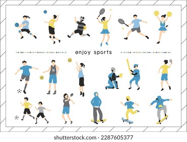 Illustration set of people doing various sports