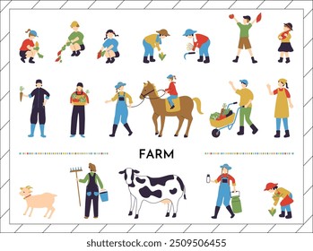 Illustration set of people engaged in agriculture