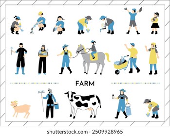 Illustration set of people engaged in agriculture