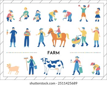 Illustration set of people engaged in agriculture