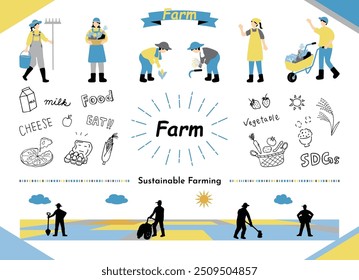 An illustration set of people engaged in farming