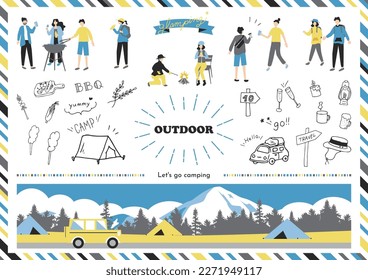 Illustration set of people enjoying camping