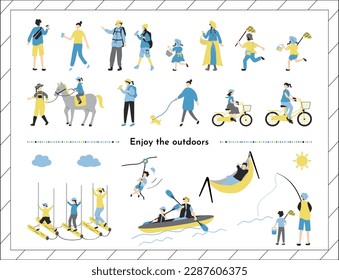 Illustration set of people enjoying the outdoors