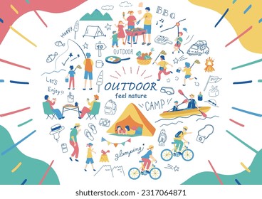 Illustration set of people enjoying the outdoors