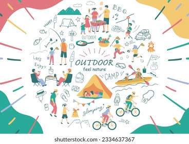 Illustration set of people enjoying the outdoors
