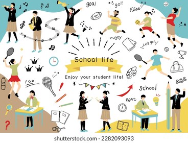 Illustration Set of People Enjoying School Life