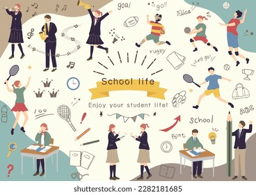 Illustration Set of People Enjoying School Life