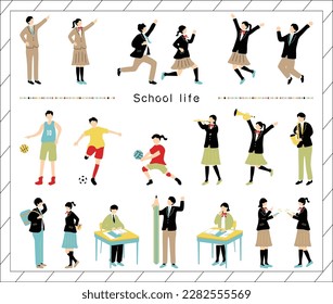 Illustration Set of People Enjoying School Life