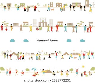 Illustration set of people enjoying summer