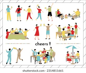 Illustration set of people enjoying a toast