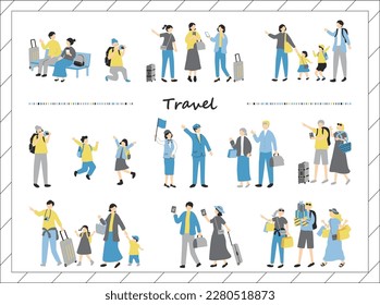 Illustration set of people enjoying travel