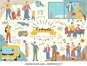 Illustration set of people enjoying travel