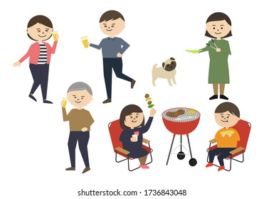 Illustration set of people on a BBQ