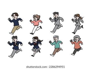 Illustration set of people of various ages running