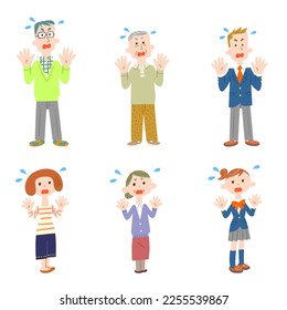 Conjunto de ilustraciones de personas de varias generaciones que se sorprenden