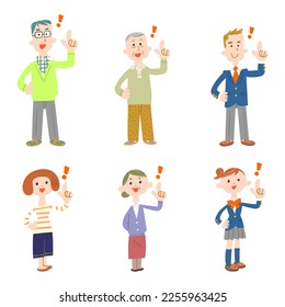 Illustration set of people of various generations raising their index fingers