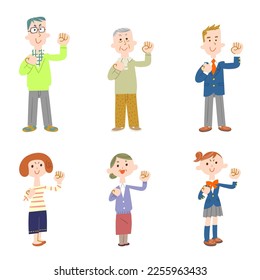 Illustration set of people of various generations doing guts pose