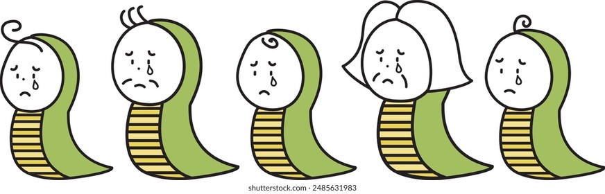 Illustration set of people wearing snake costumes and crying tears
