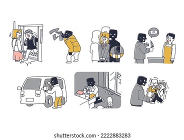  Illustration set of people who commit crimes and nuisances