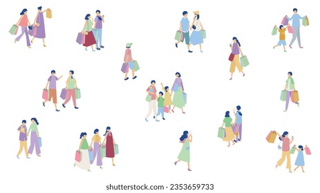 It is an illustration of a set of people who enjoy shopping.