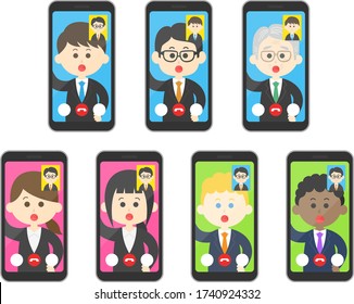 Illustration set of people who make videophone calls. - Shutterstock ID 1740924332