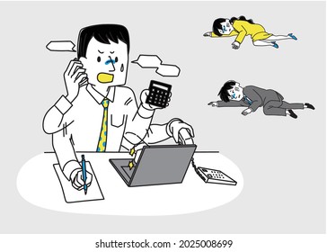 Illustration set of a person doing a tiring job