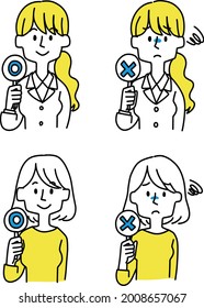 Illustration set of a person holding a circle and a cross tag