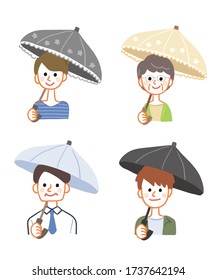 Illustration set of a person with a parasol