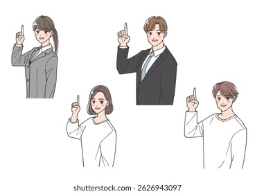 Illustration set of person pointing up