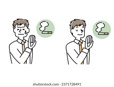 Conjunto de ilustraciones de una persona que se niega a fumar (hombre joven)
