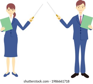 Illustration Set Of A Person Who Explains With A Pointer
