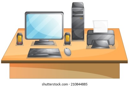 Illustration eines PCs auf einem Schreibtisch