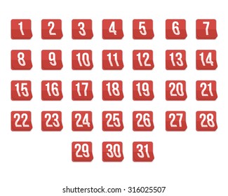 Illustration of Set of Photorealistic Vector Calendar Icons from First to 31st. Every day of Month Calendar.