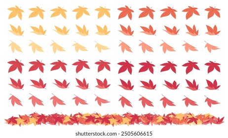 Illustration set of piled up fallen leaves_Autumn leaves_Flat