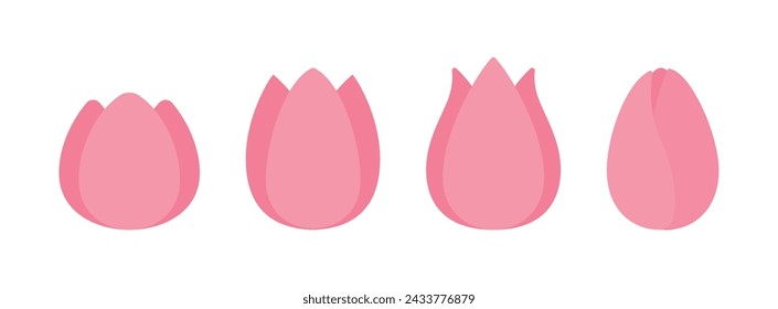 An illustration set of the pink 'tulip', a flower representing the spring season. A set of 'tulip' shapes in various shapes.