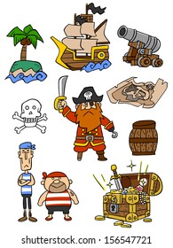 Illustration set of pirate-related