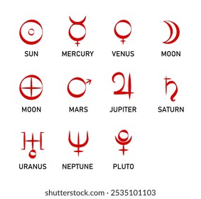 
The illustration - set of planet signs in the modern style.
