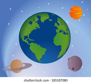 Illustration set of planets in outer space universe. Ideal for promotional and educational materials