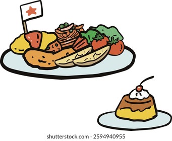 Illustration set of a plated children's lunch