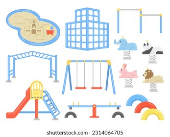 Illustration set of playground equipment in the park.