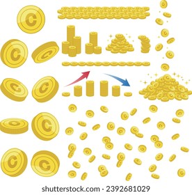 Juego de ilustraciones de monedas de punto con marca C