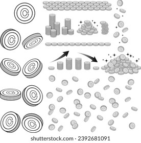 Juego de ilustraciones de monedas de punto con marca C