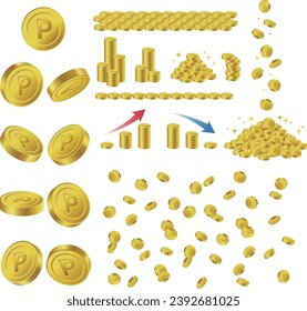 Illustration set of point coins with P mark