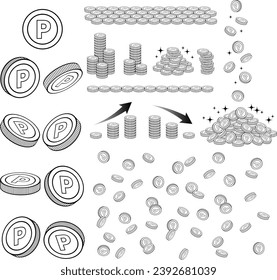 Illustration set of point coins with P mark