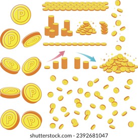 Illustration set of point coins with P mark